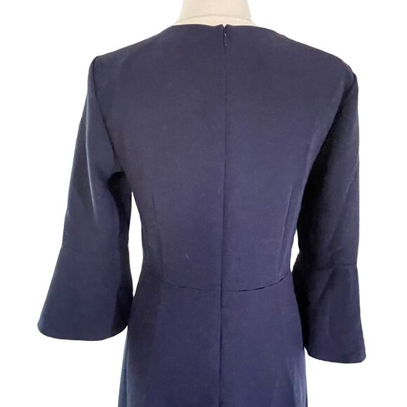 BANANA REPUBLIC Dress Size 8 Fit Flare 3/4 Flutter Sleeve Midnight Navy Lined - Picture 5 of 9